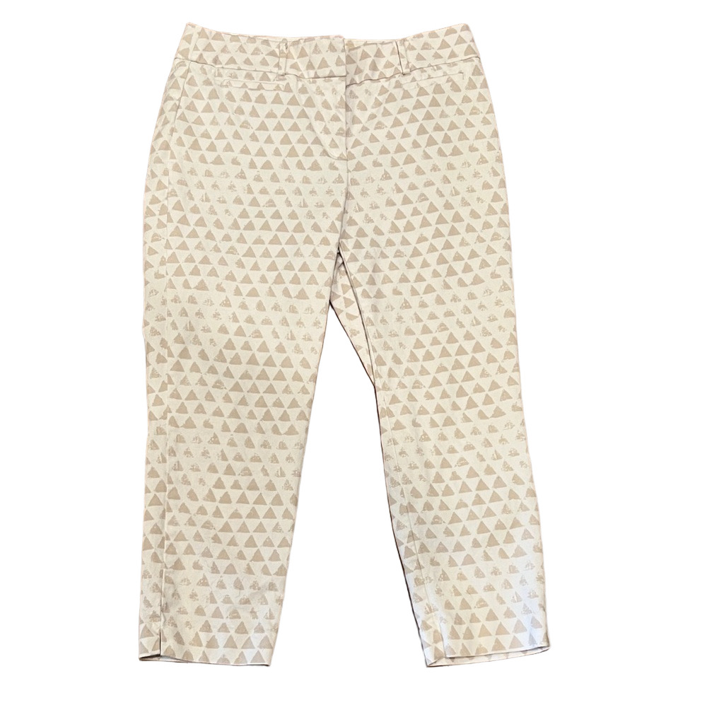 LOFT Riviera Crop White Pants with Beige Triangle Print - Size 6